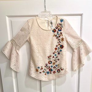 Girls Beautees Lined Lace Blouse with Floral Embroidery